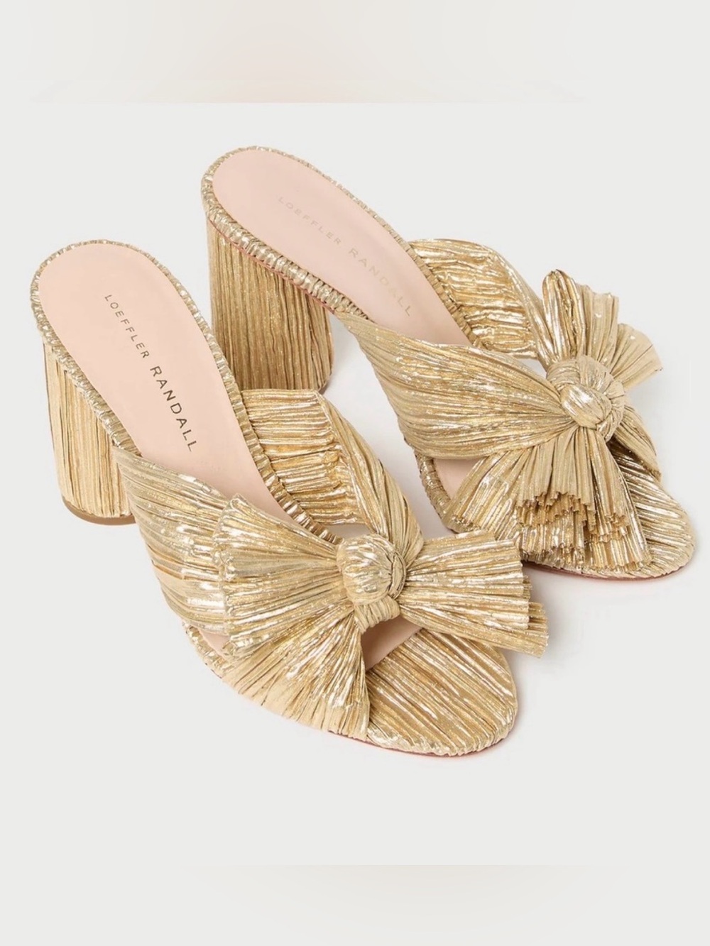 Loeffler Randall || Penny Knotted Bow Heels Pleated Gold 7.5
